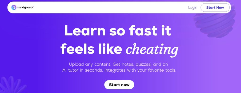Mindgrasp AI dashboard creating study summaries and notes with unknown AI tools