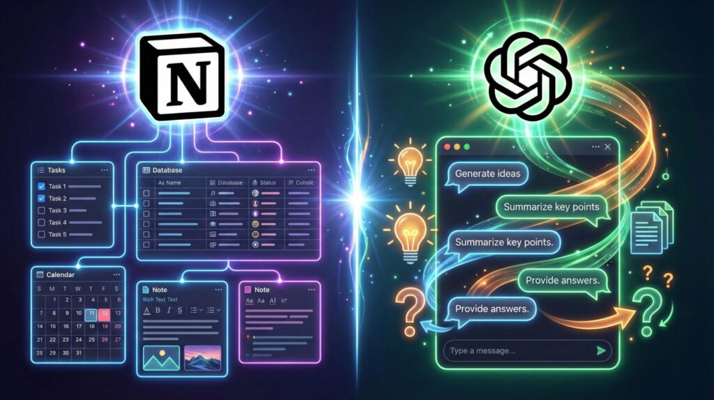 Notion AI vs ChatGPT comparison best productivity tool 2025