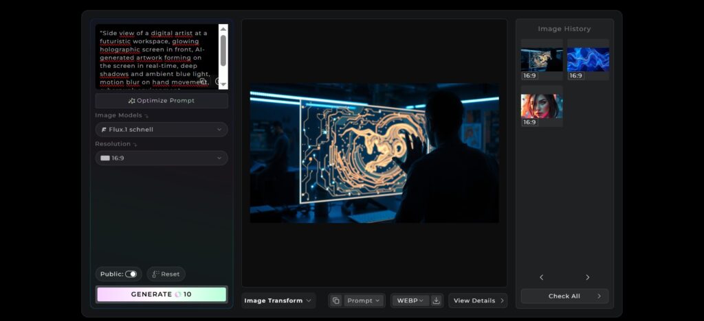Before and after comparison of a text prompt and its final AI-generated image in Flux AI