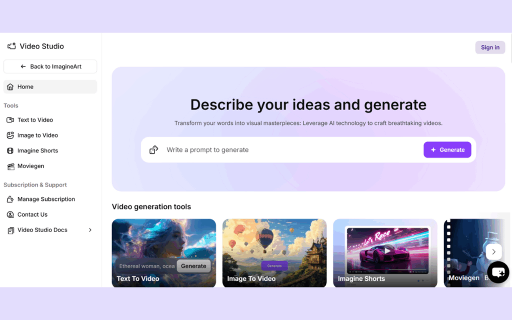 Screenshot of the Runway ML homepage showcasing AI-powered creative tools and Gen-2 text-to-video features