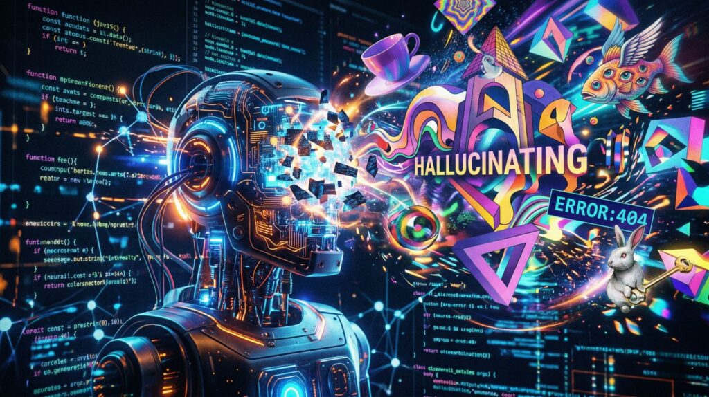 Diagram explaining why AI hallucinations happen inside large language model training data