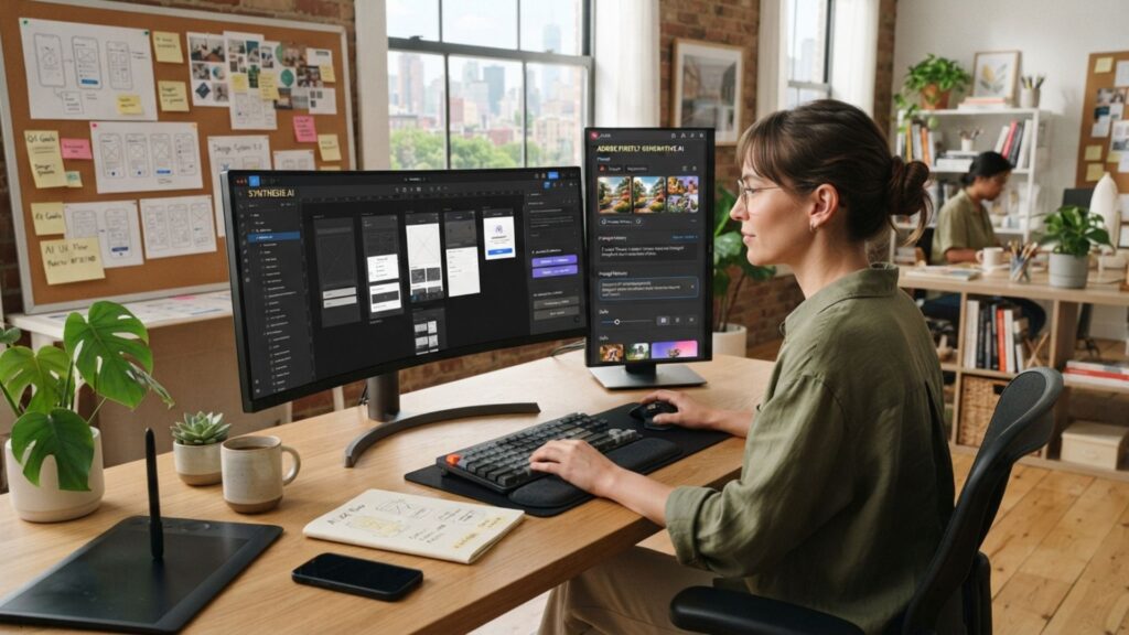 A designer's space where people are working with AI tools for designers