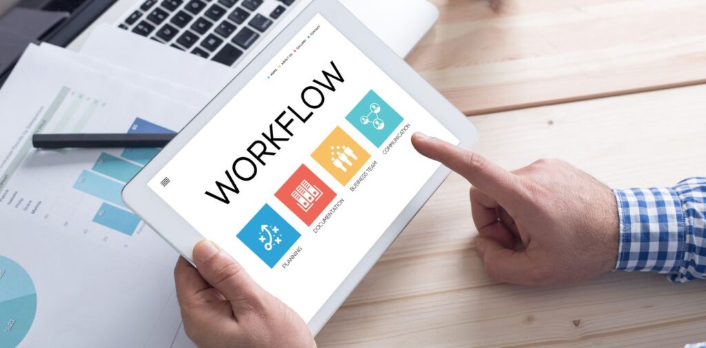 Tablet screen displaying workflow optimization tools, representing how Akiflow AI streamlines communication and task management