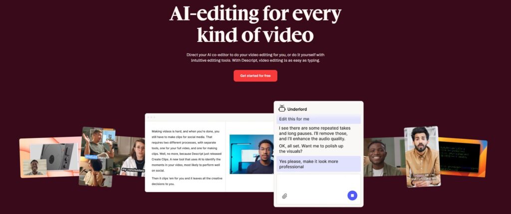 Text-based podcast editing screen showing transcript deletion