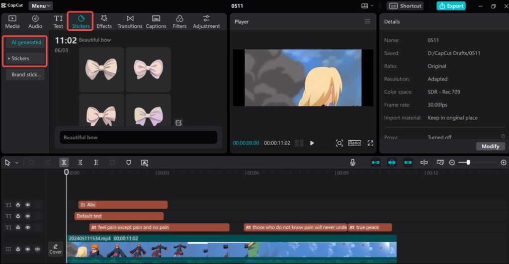 CapCut AI video editing tools interface showing auto-captions and one-click smart cut on a short-form social media video