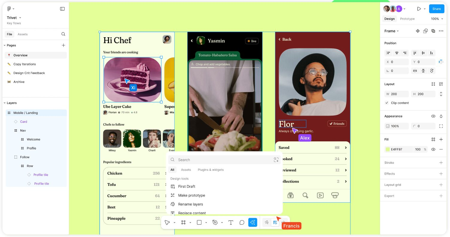 Figma Starter interface for UI design, among the best free AI tools for designers