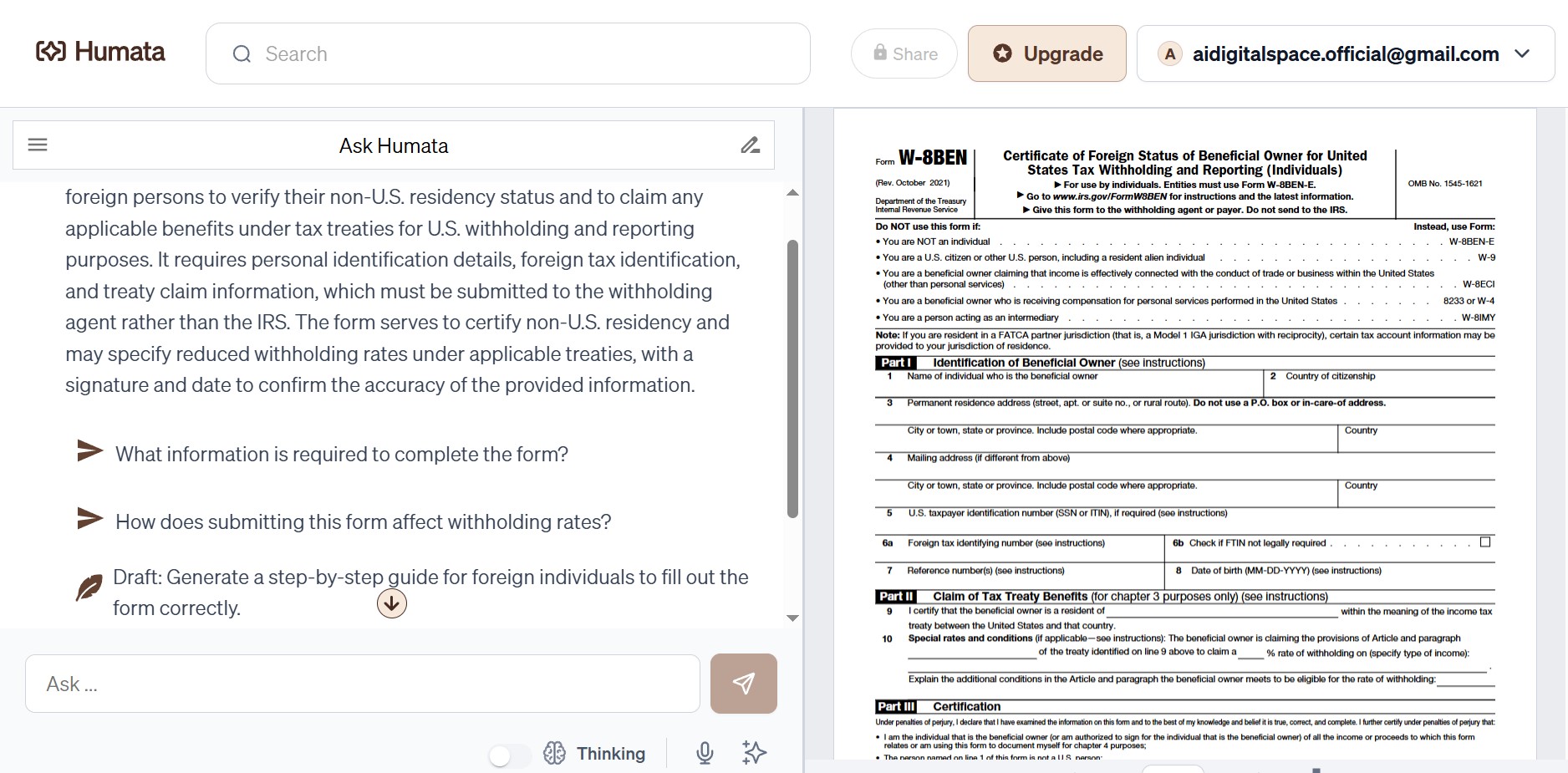 Humata AI vs ChatGPT screenshot showing Humata AI's cited PDF summarization interface