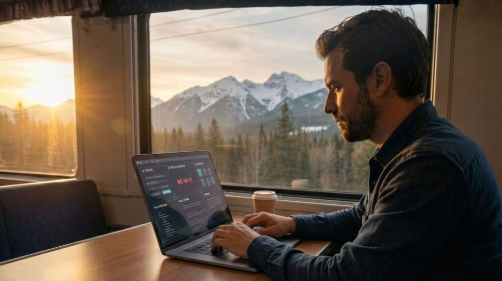 Offline AI on a laptop while traveling without internet
