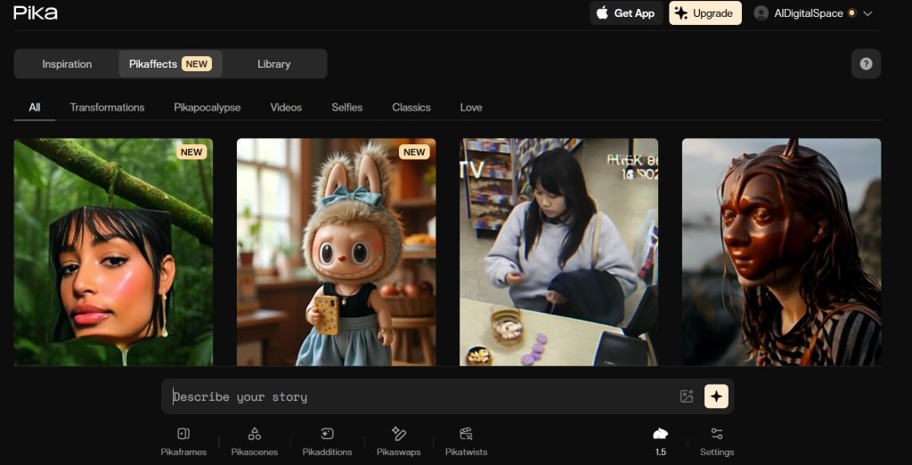 Pika Labs interface showing best free AI tools to create comics with motion animation features