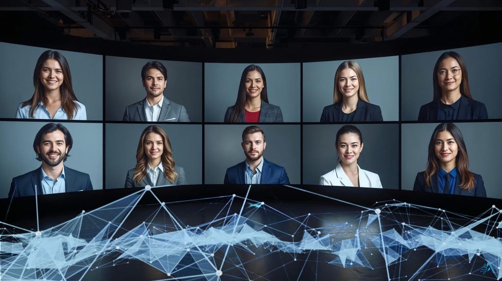 Collage of diverse professional AI headshots for LinkedIn, showing multiple faces with consistent style and realistic quality.