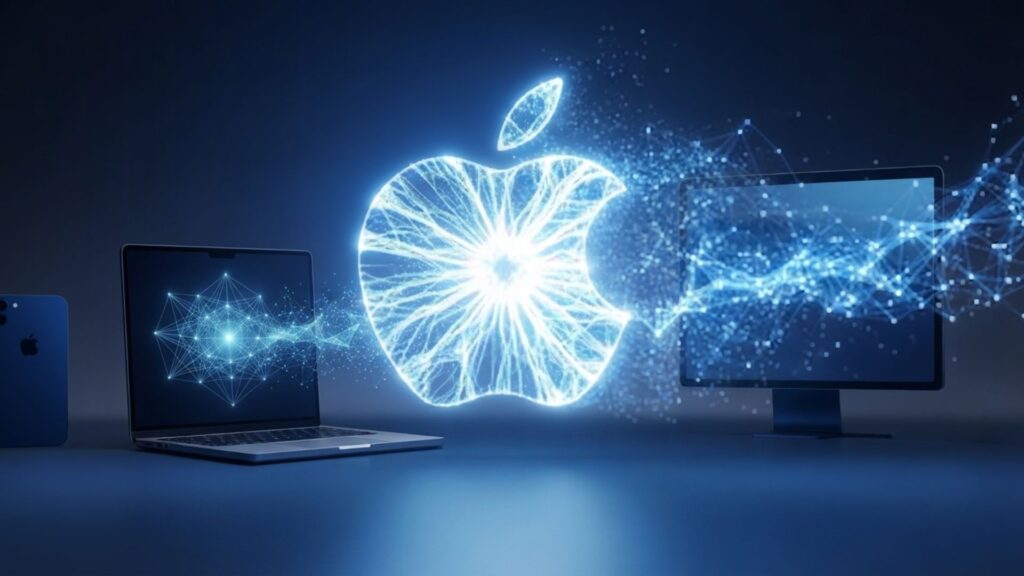 Apple Intelligence 2026 features shown across iPhone, iPad, and Mac with Siri AI