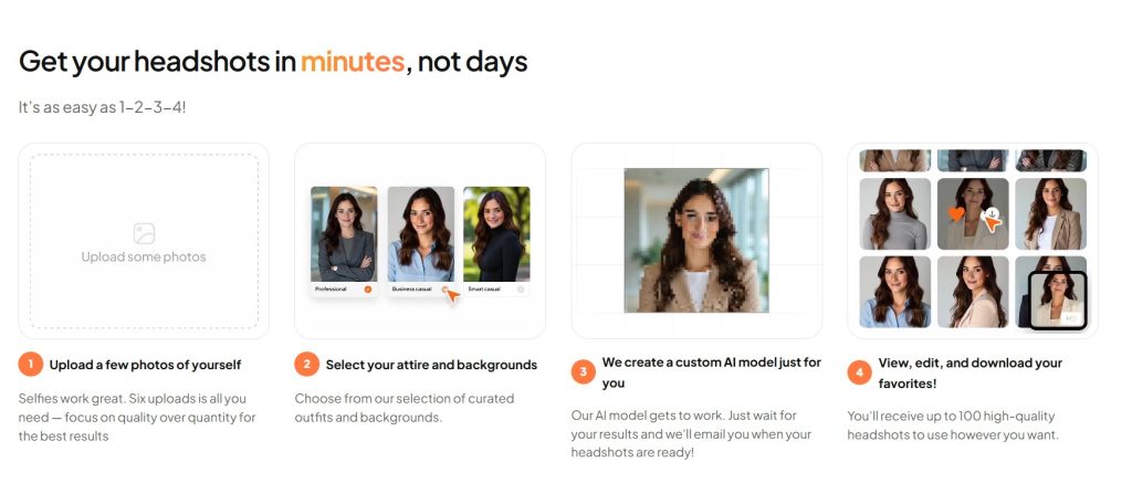 Screenshot of Aragon AI platform creating professional AI headshots for LinkedIn with multiple outfits and background choices.