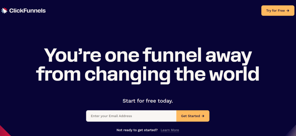 ClickFunnels AI sales funnel automation funnel builder showing drag-and-drop editor with AI-generated sales page templates