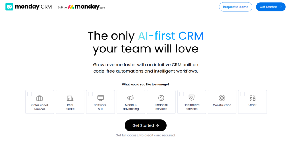 monday CRM AI sales funnel automation visual pipeline showing drag-and-drop deal management and automated workflow boards