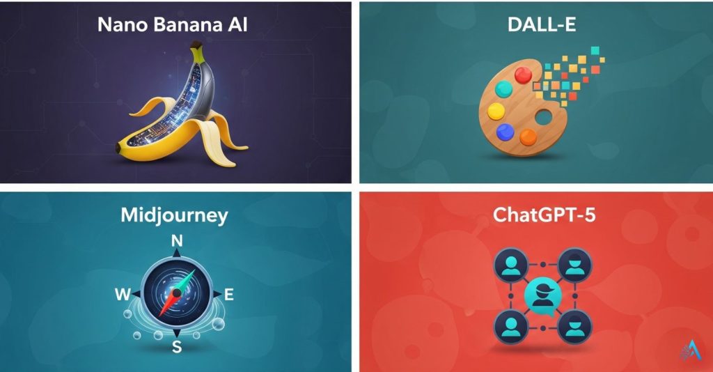 Nano Banana AI vs Midjourney vs DALL-E vs ChatGPT-5 comparison visual