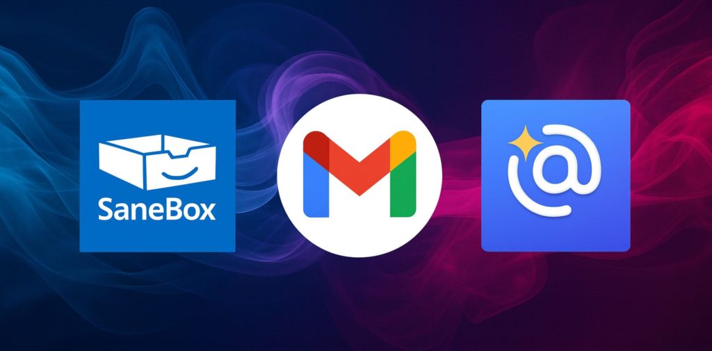 Sane Box Review 2025 – comparison of SaneBox, Gmail filters, and Clean Email logos