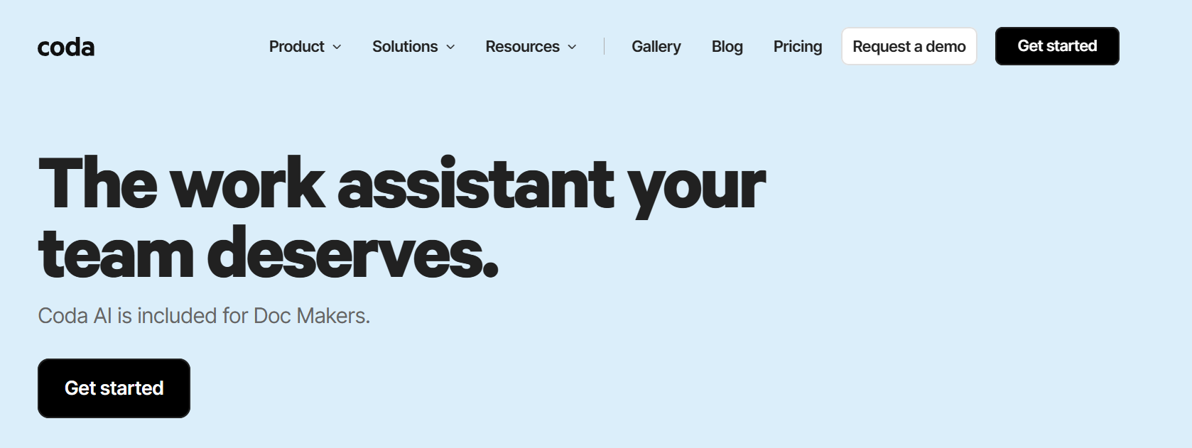 Coda AI homepage overview showing Notion AI vs Coda AI workspace features
