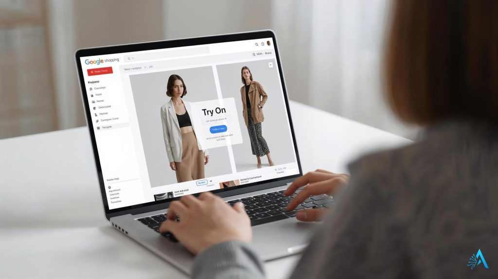 Google AI shopping tools virtual try-on rendering a garment on a full-body photo