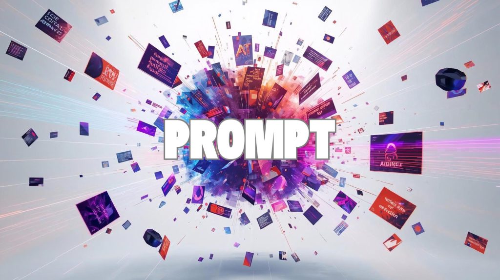 abstract visual of broken prompts and glitch effects symbolizing Midjourney prompts failing