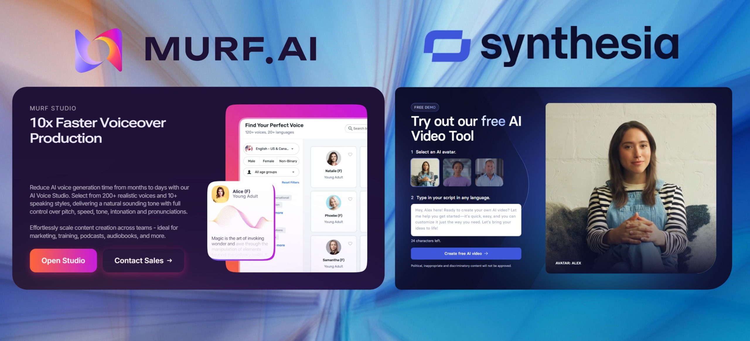 Murf vs Synthesia feature and pricing comparison table screenshot