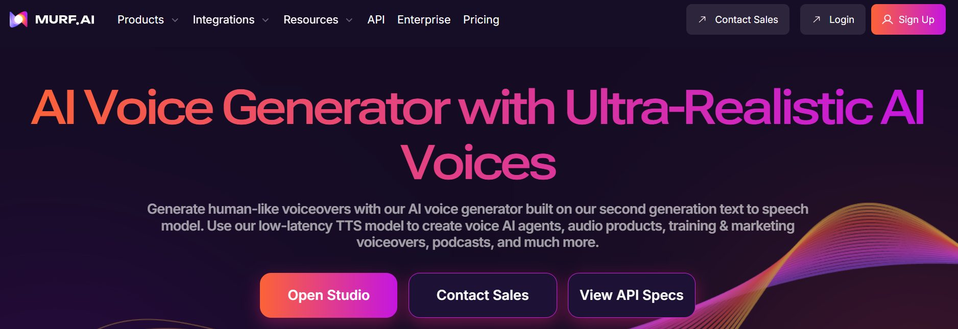 Murf AI voice generation dashboard showing voice library and editing controls