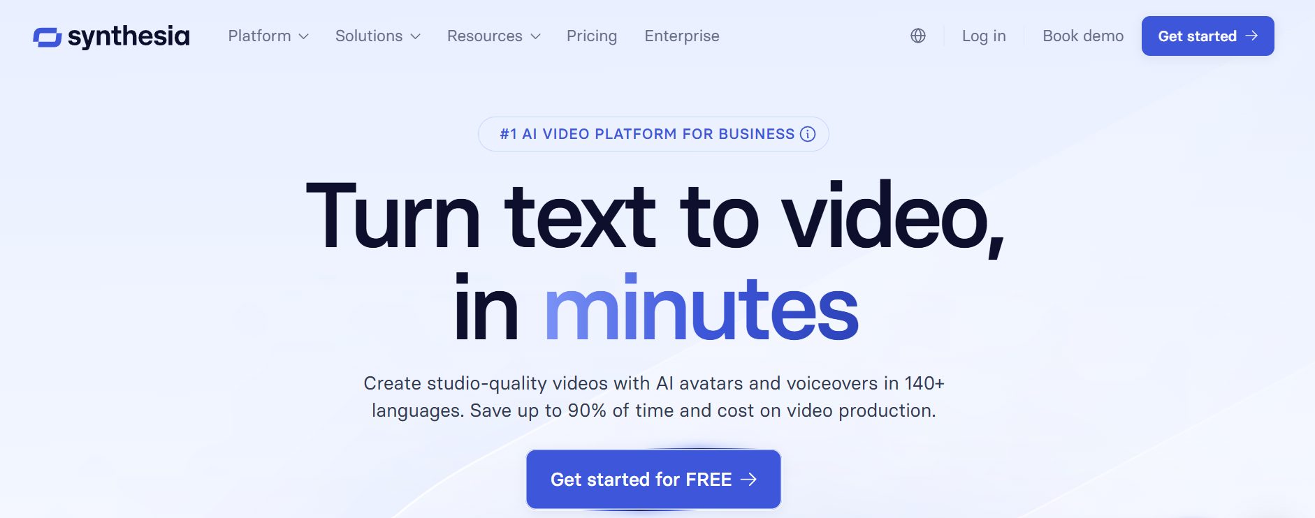 Synthesia AI avatar video editor interface with template and scene builder