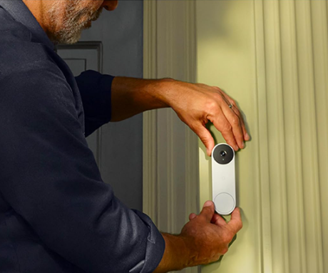 Nest Doorbell live feed shown in Google Home app interface, demonstrating AI detection and real-time monitoring features in 2025