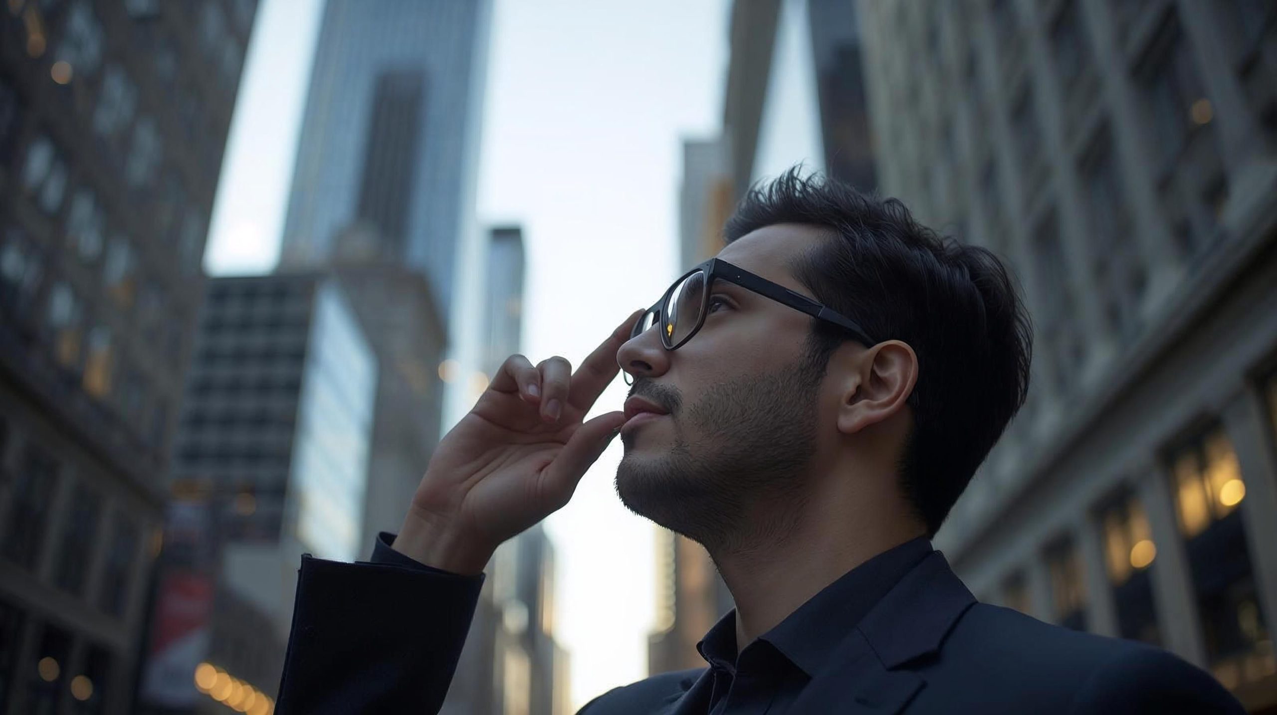 Person wearing AI smart glasses outdoors in New York, illustrating the Ray-Ban Display vs Oakley Vanguard everyday-use comparison