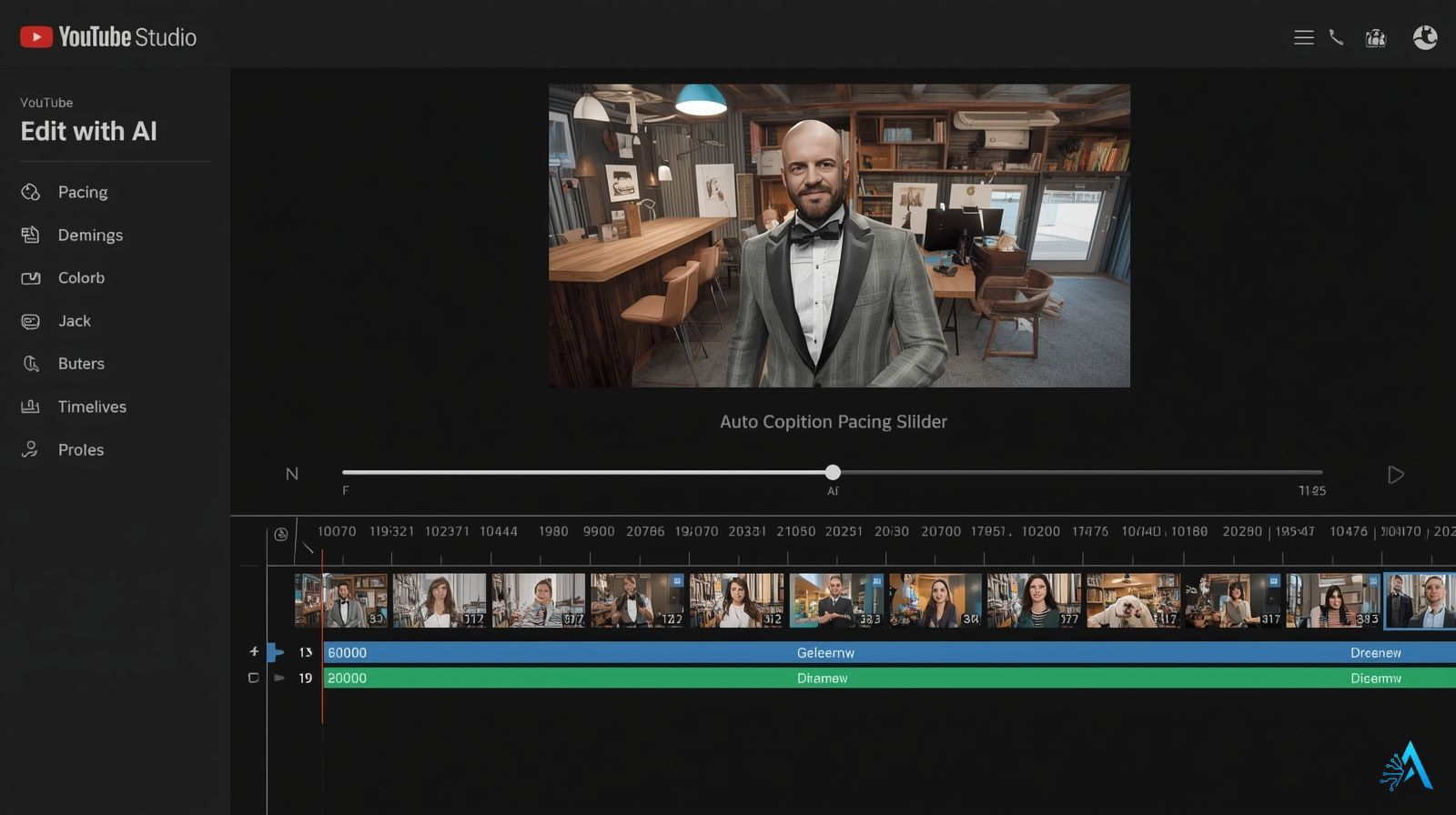 YouTube AI tools Edit with AI dashboard showing auto-captions and scene detection