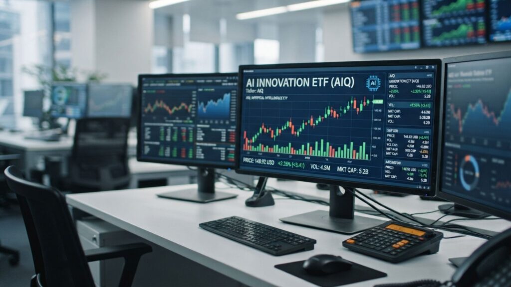AI ETFs artificial intelligence investment concept with financial growth charts