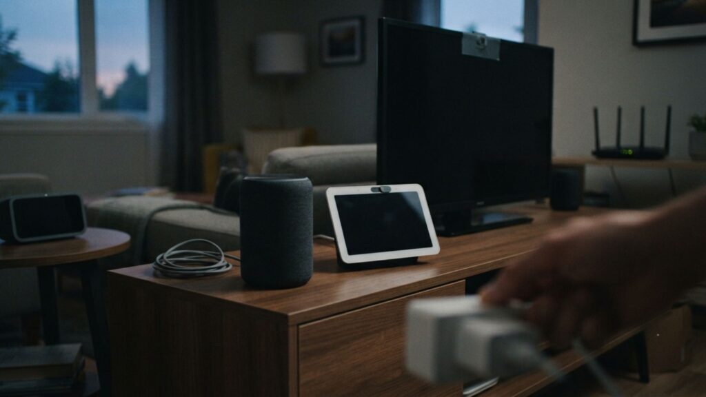 AI home devices privacy settings being disabled on a smart home control panel