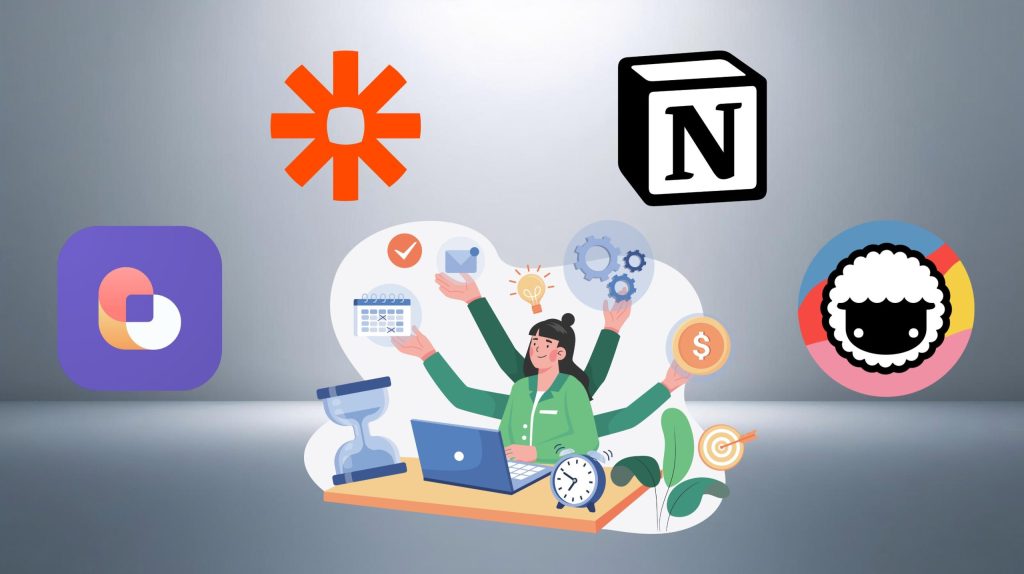 Clean realistic background with space for five AI workflow bot logos in a horizontal layout