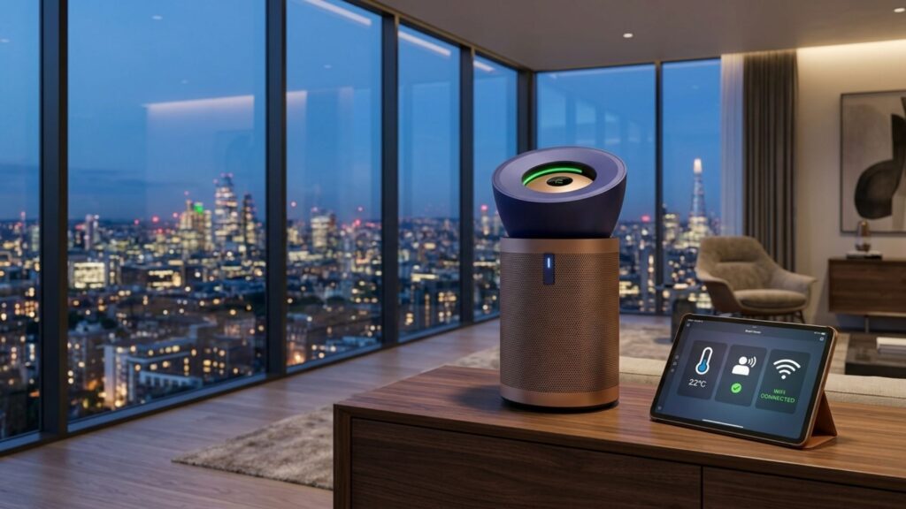 best smart air purifiers with AI technology showing WiFi app control and real-time air quality monitoring display