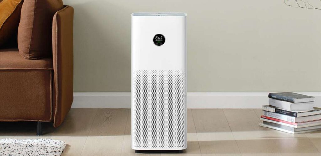 best smart air purifier Xiaomi model with WiFi app control and OLED display showing PM2.5 levels