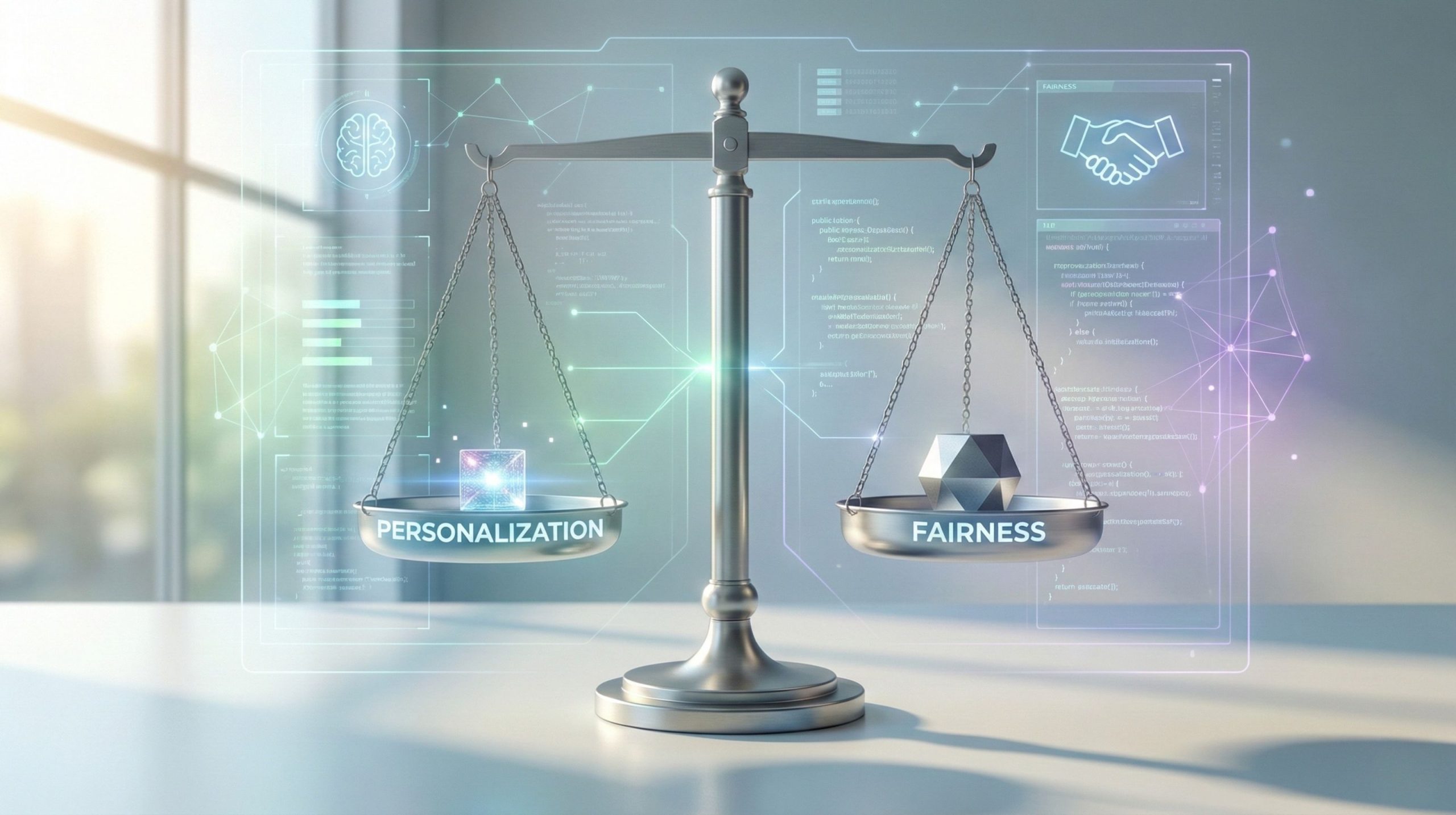 Balance concept representing ethical tradeoffs in AI personalization