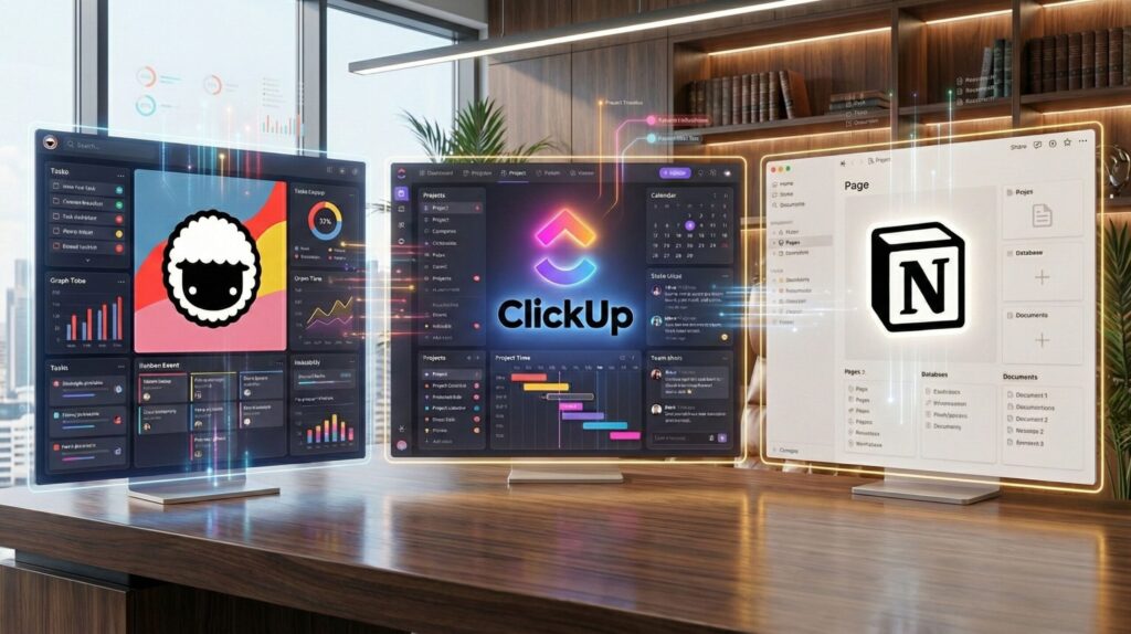 Notion AI vs Taskade AI vs ClickUp AI comparison for the best AI workspace in 2025