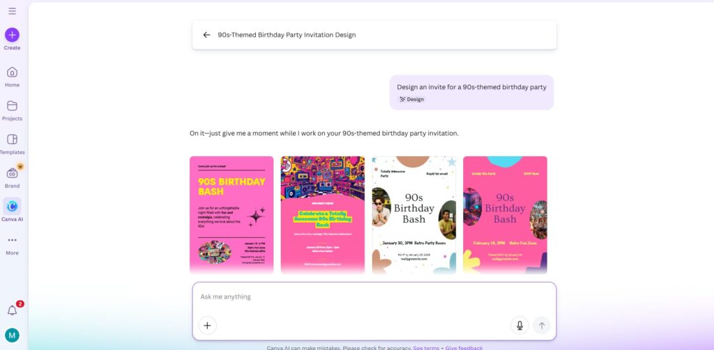 Canva AI Magic Design interface showing automatic layout suggestions