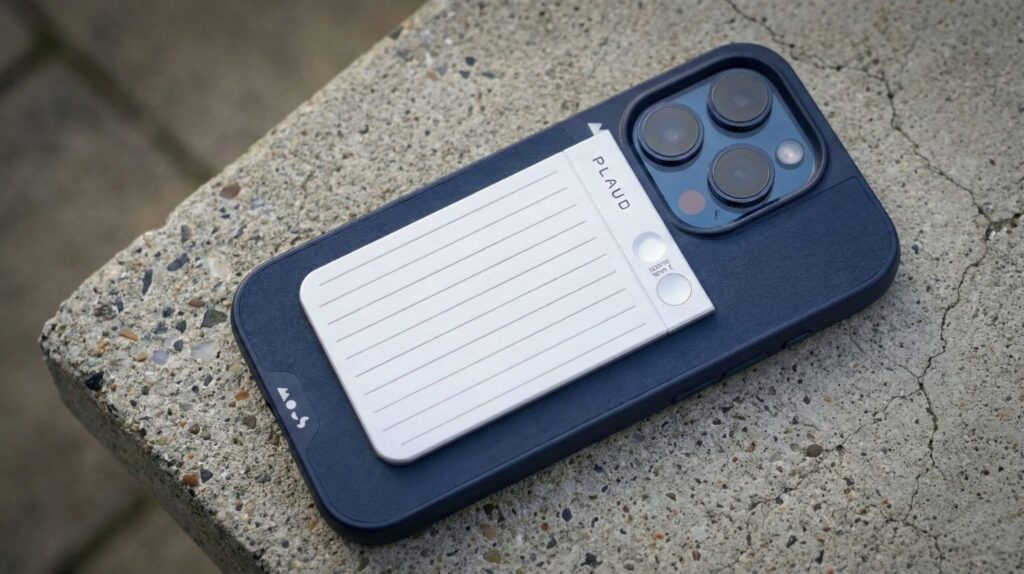 AI note taker device on a table recording a meeting and a lecture