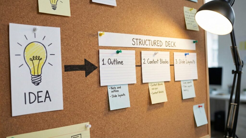 Step-by-step Gamma storytelling workflow from idea to clear presentation
