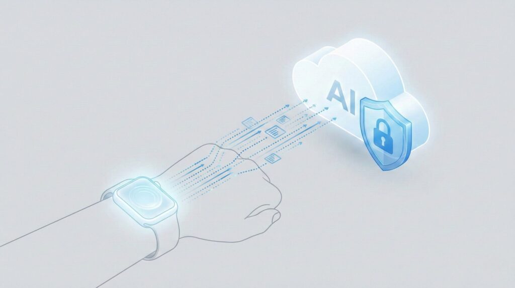 diagram showing wearable AI data processing and privacy flow