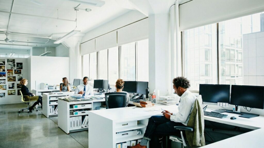 Office worker reflecting on whether artificial intelligence will take away jobs