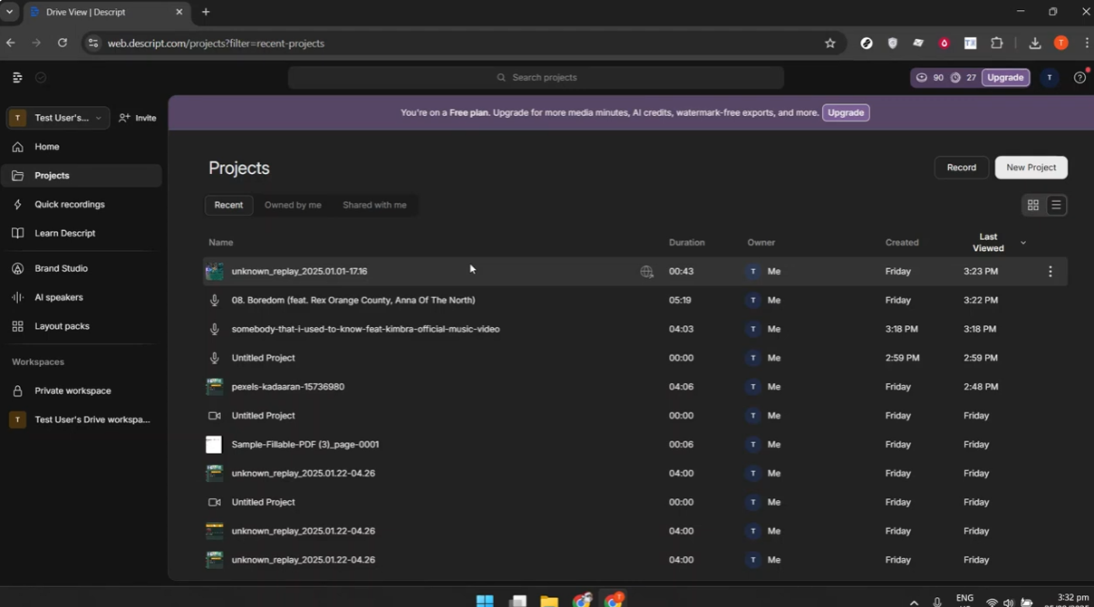 Descript's import screen — what you see after you edit YouTube videos in Descript and upload footage