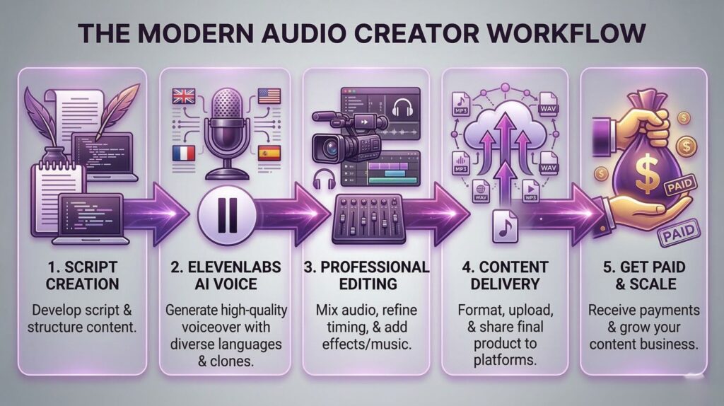 Step-by-step workflow to make money with ElevenLabs voiceover services