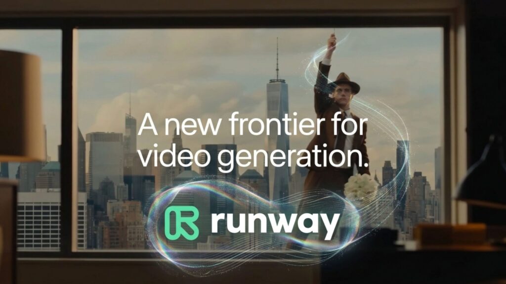 Runway AI video editing tools dashboard showing smart scene detection and background removal on a video timeline