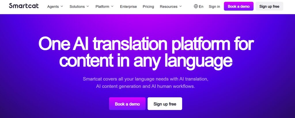 Smartcat AI translation platform to auto caption and translate videos for multilingual content creation