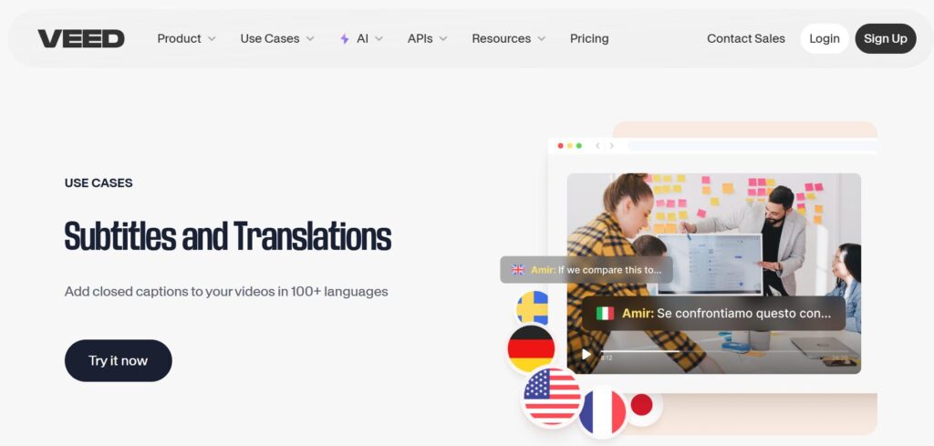 VEED.io interface to auto caption and translate videos with AI – drag and drop editor with subtitle tools