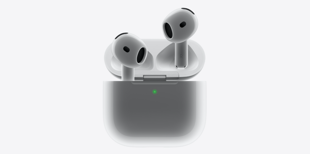 Apple AirPods 4 with charging case on desk - AI gadgets that save time by improving focus and productivity