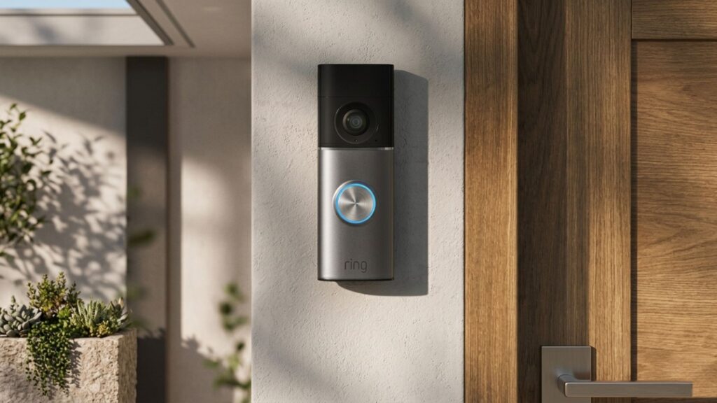 Ring Battery Doorbell Pro installed on front door with package detection alert - AI gadgets that save time on home security