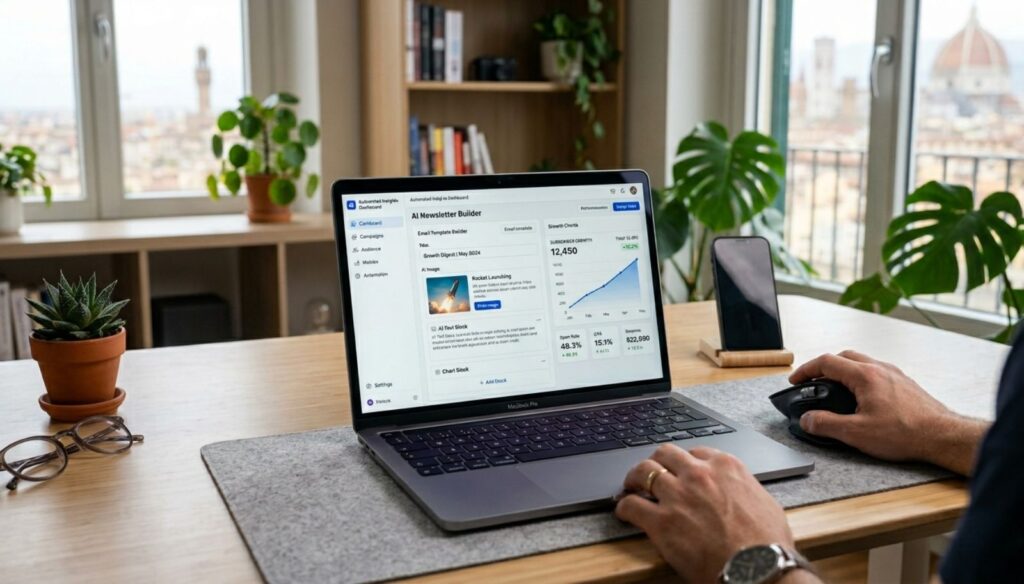 Build a newsletter with AI complete guide showing automation dashboard and monetization tools