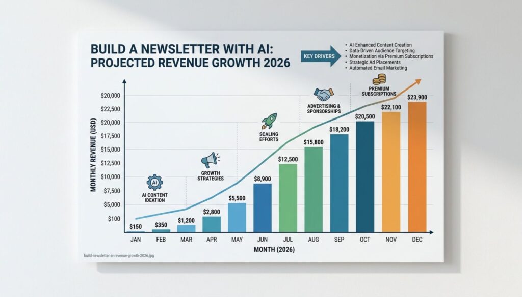 Build a newsletter with AI revenue growth chart showing monthly earnings progression
